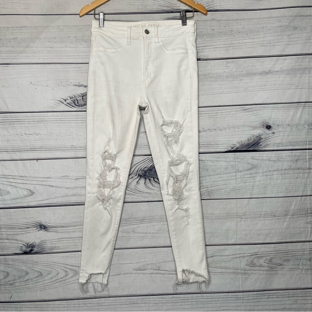 American Eagle outfitters white ripped super high-rise jagging size 4 - Picture 2 of 16
